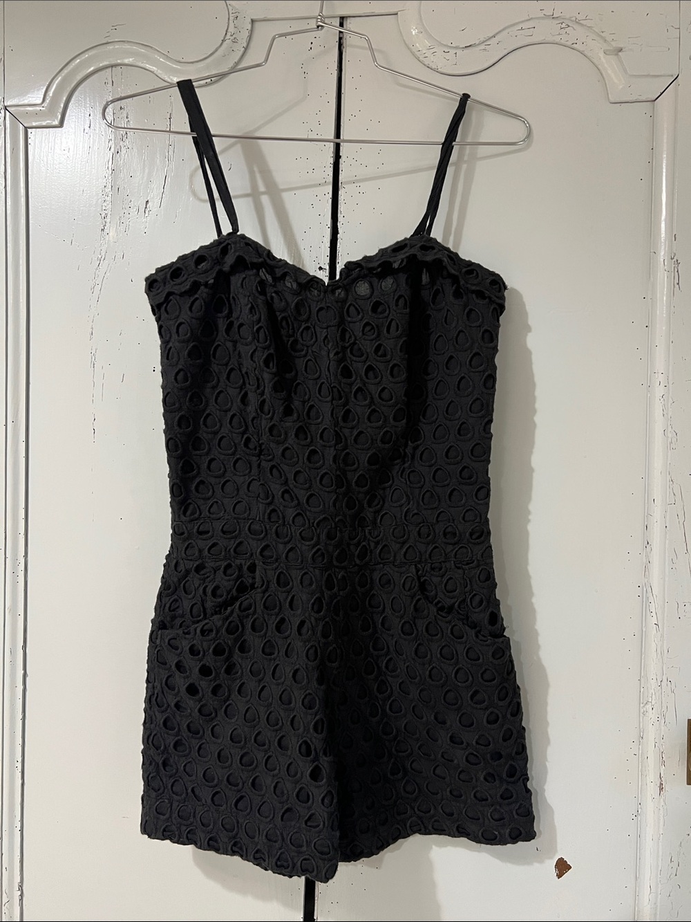PAM & GELA Black Cotton Eyelet Embroidered Mini Sweetheart Romper / Jumpsuit, 2
